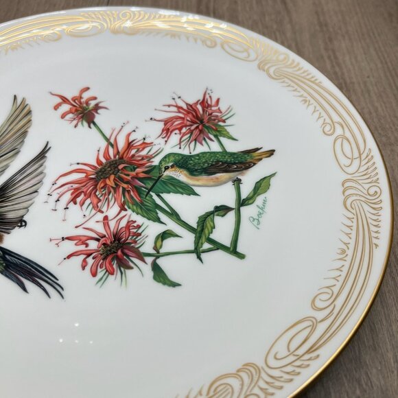 Vtg Boehm English Bone Porcelain Broad-tailed Hummingbird Plate Collection White - Picture 6 of 9